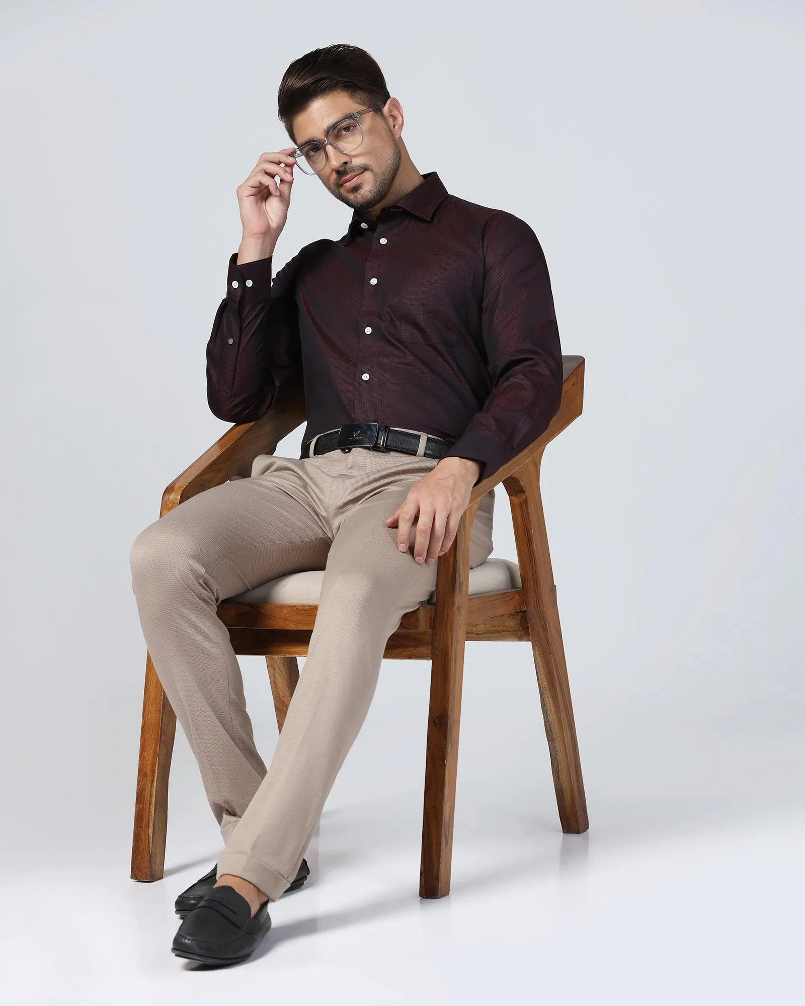 Luxe Formal Maroon Textured Shirt - Hazel