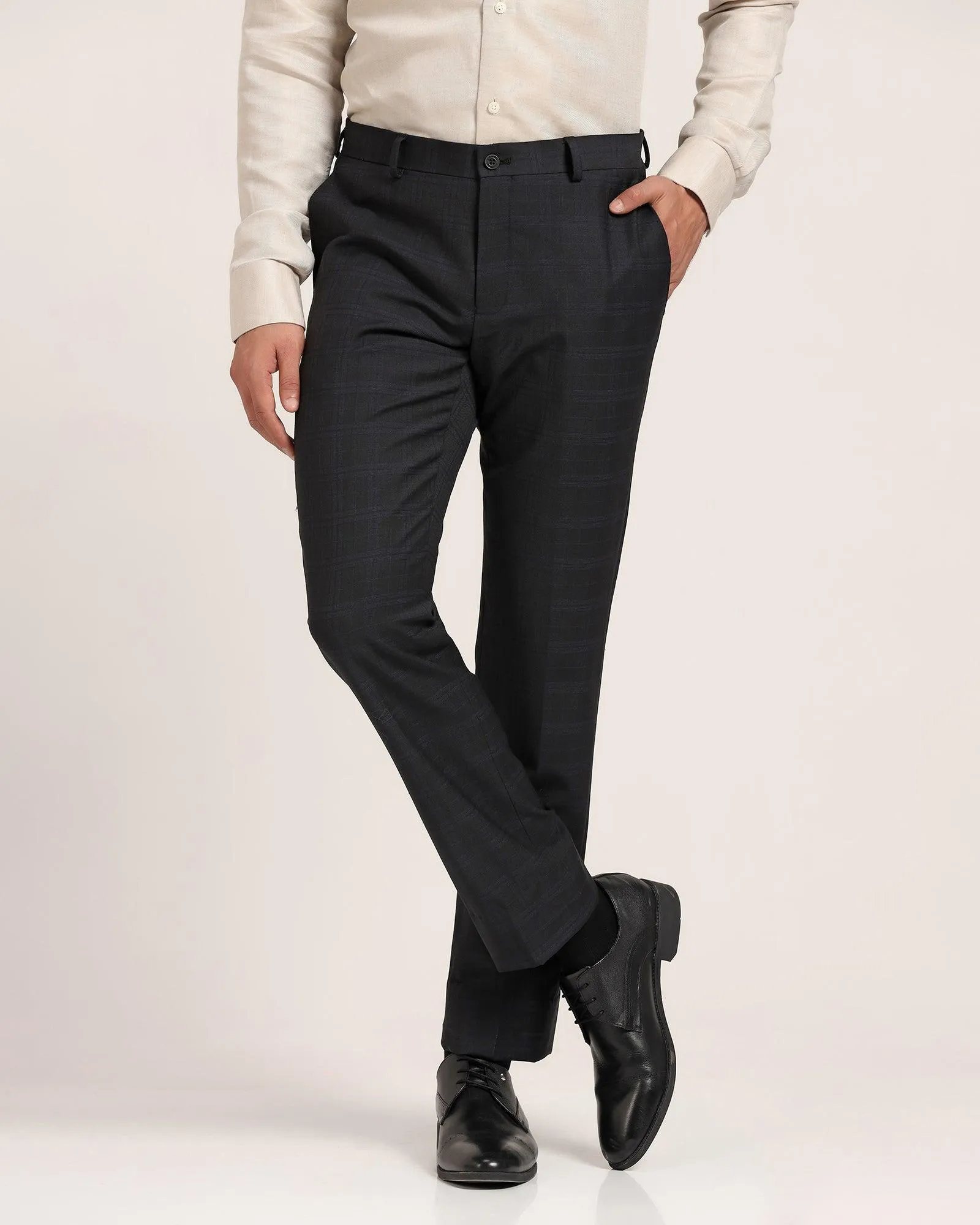 Luxe Slim Comfort B-95 Formal Black Check Trouser - Maurice