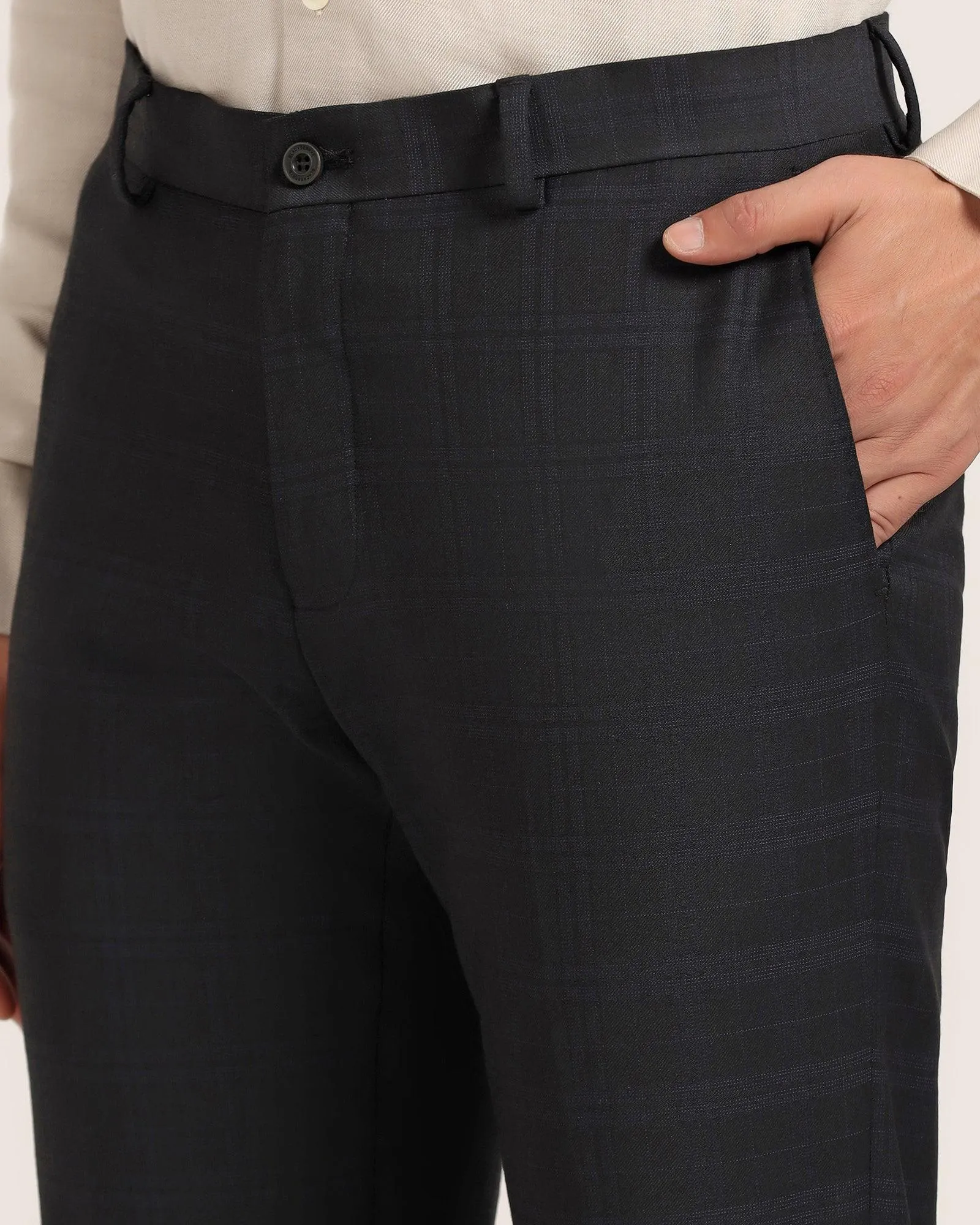 Luxe Slim Comfort B-95 Formal Black Check Trouser - Maurice