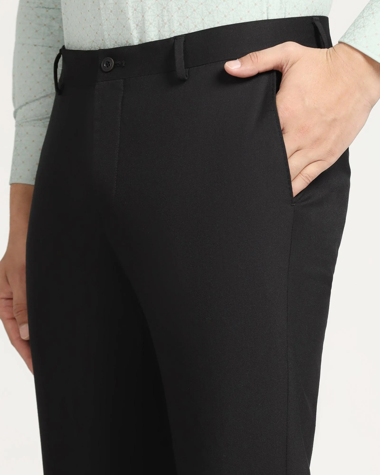 Luxe Slim Comfort B-95 Formal Black Solid Trouser - Meter