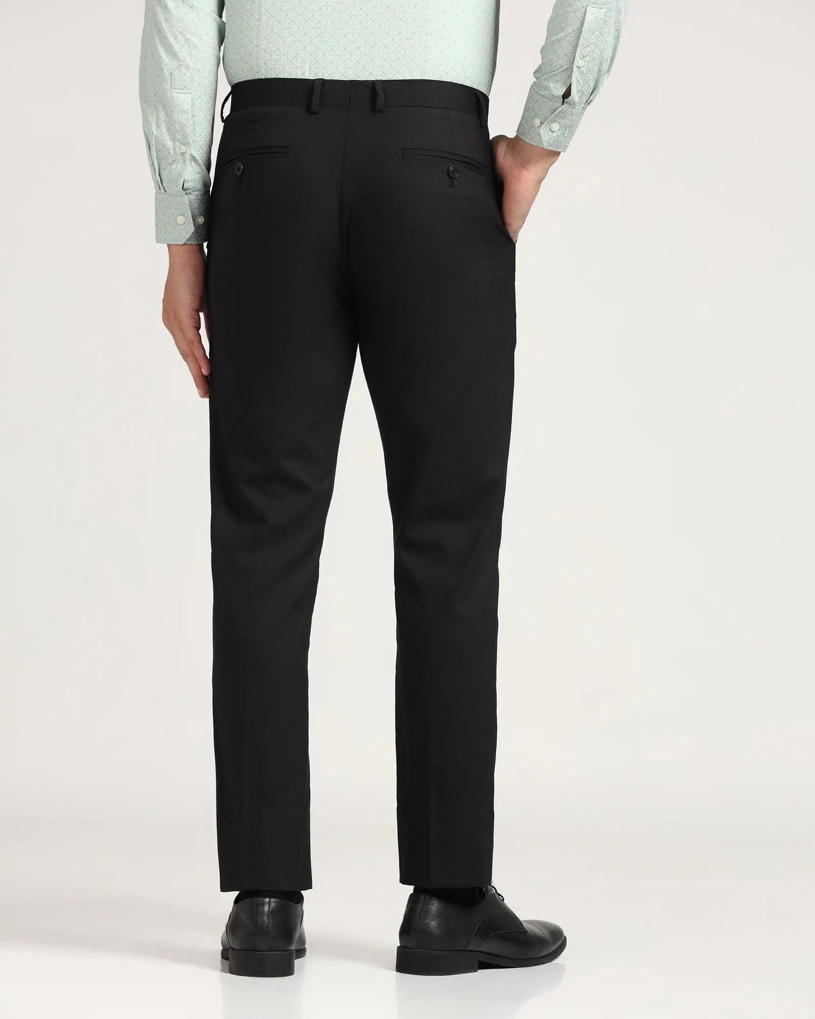 Luxe Slim Comfort B-95 Formal Black Solid Trouser - Meter