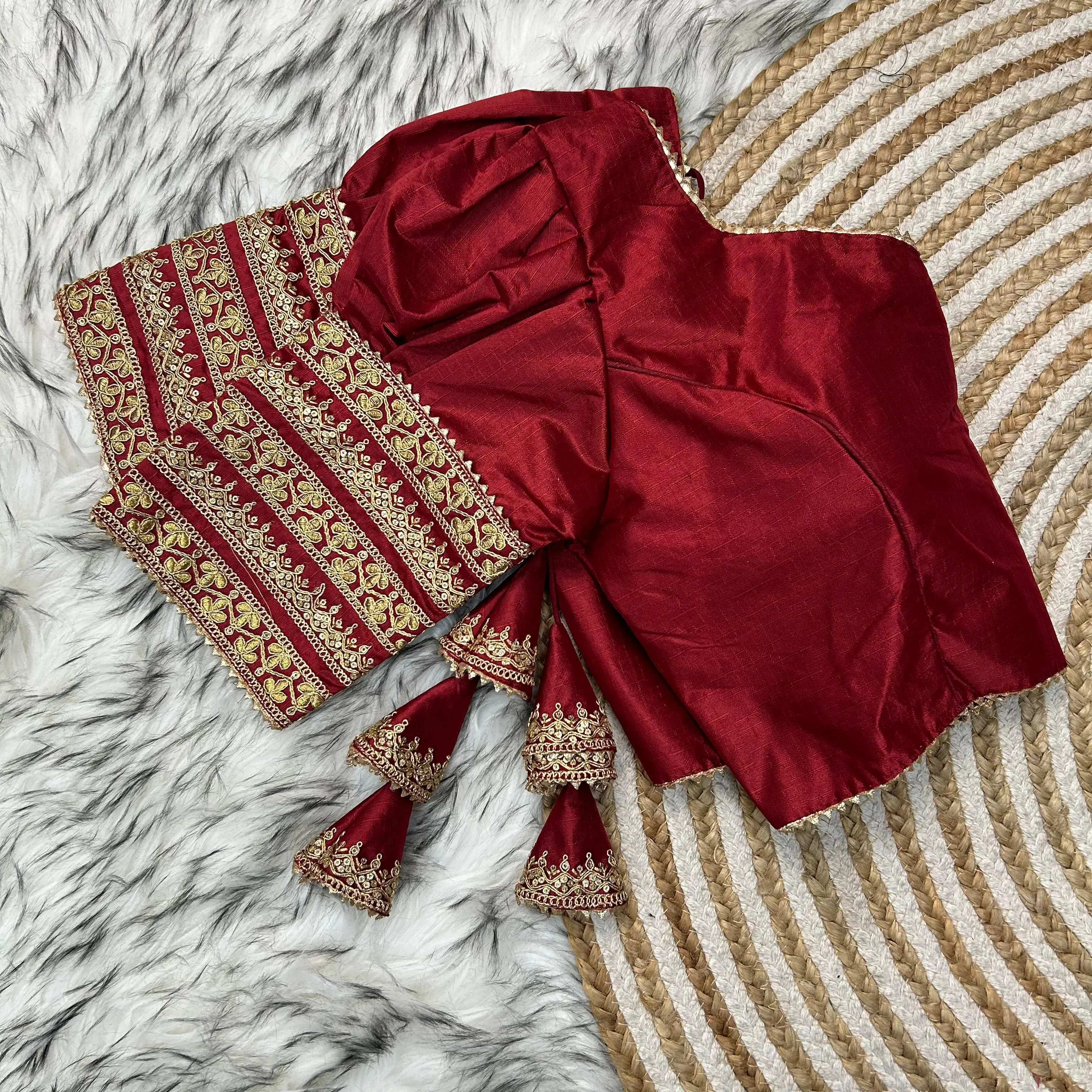 Maroon Kilmora Silk Blouse with Handcrafted Embroidery and Sequence Accents