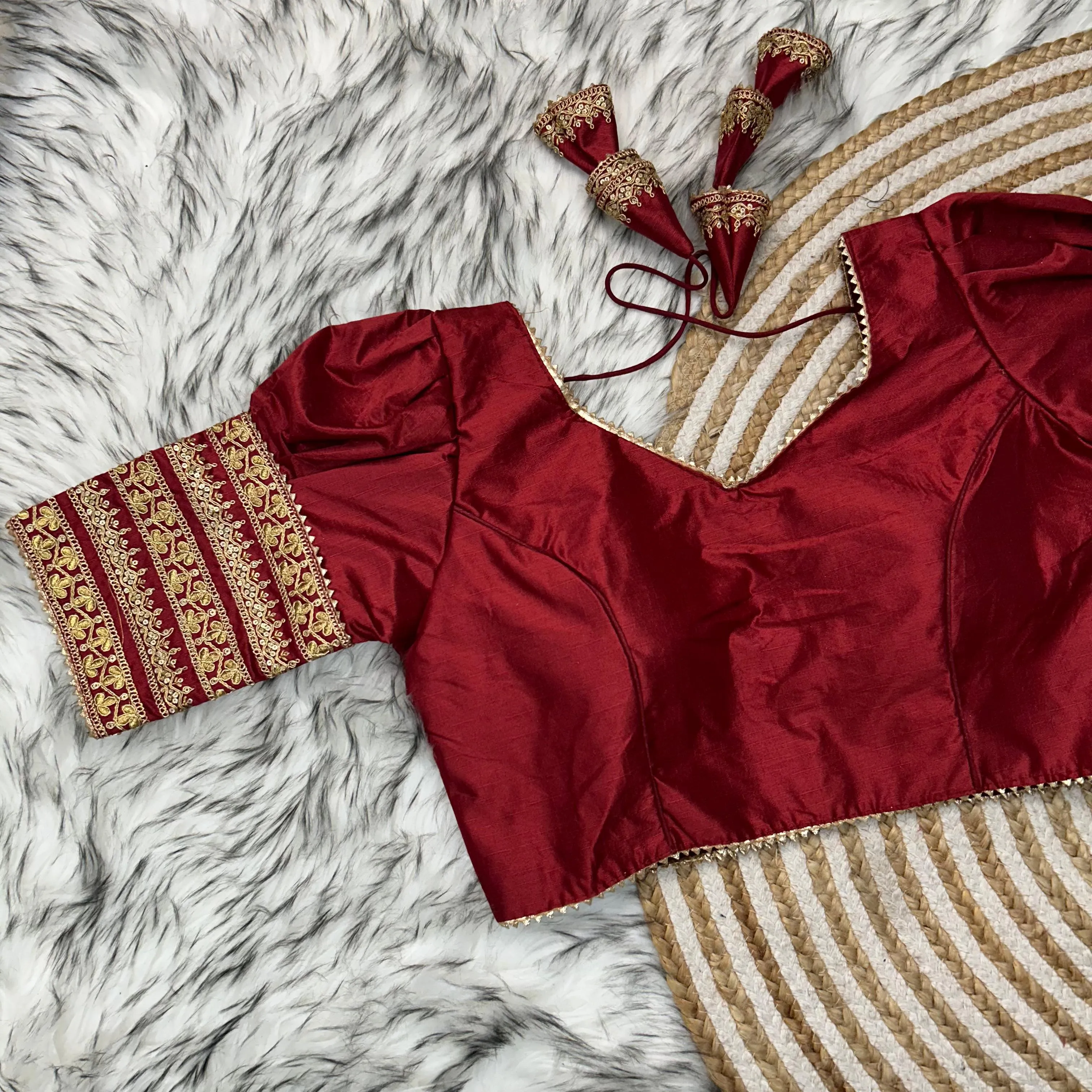 Maroon Kilmora Silk Blouse with Handcrafted Embroidery and Sequence Accents