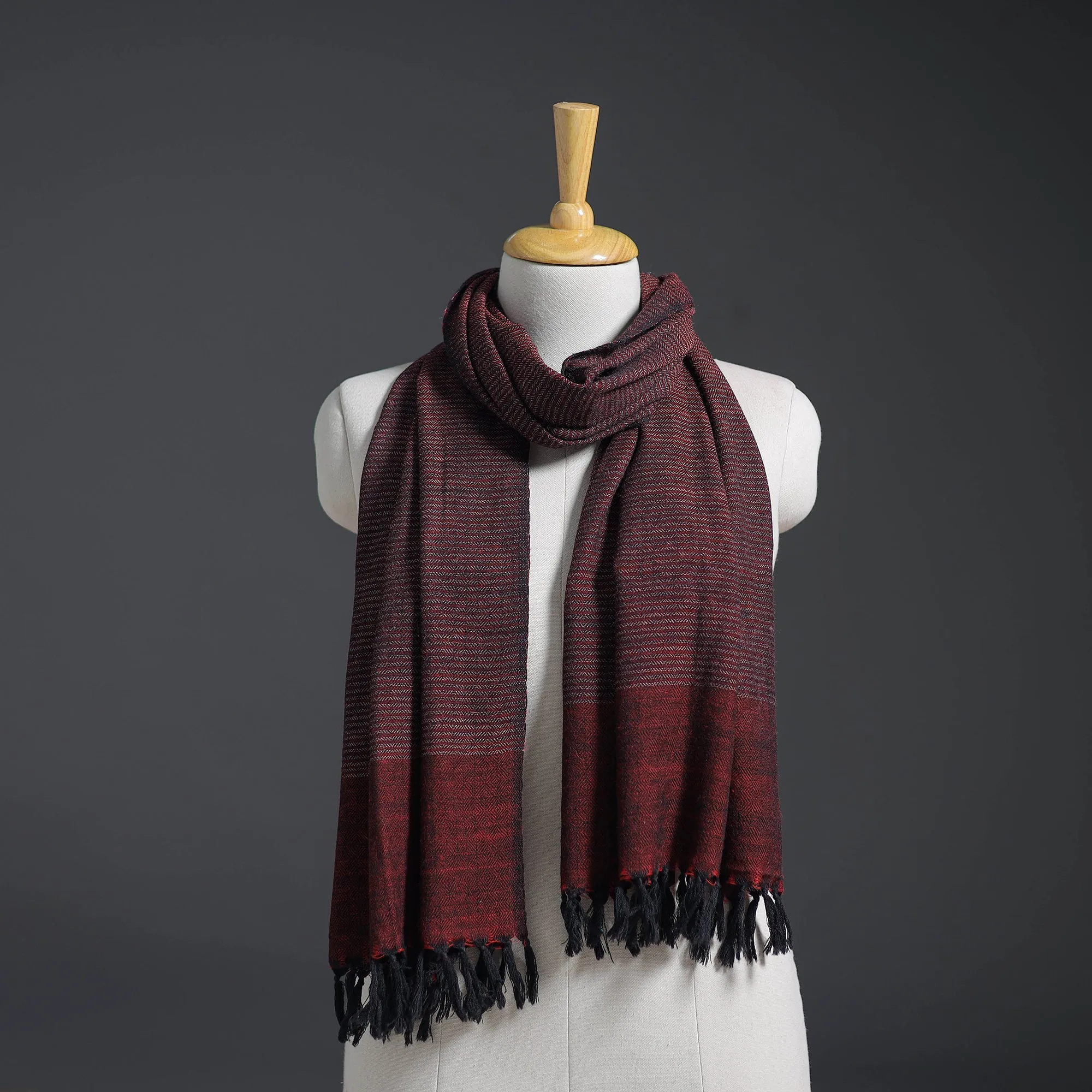 Maroon - Kumaun Handwoven Pure Merino Wool Stole 142