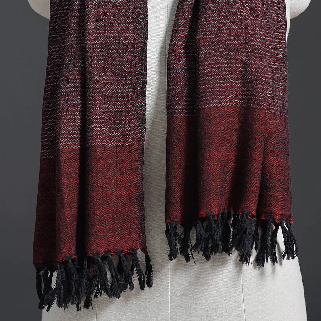 Maroon - Kumaun Handwoven Pure Merino Wool Stole 142