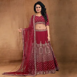 Maroon Party Wear Sequins Embroidered Georgette Lehenga Choli