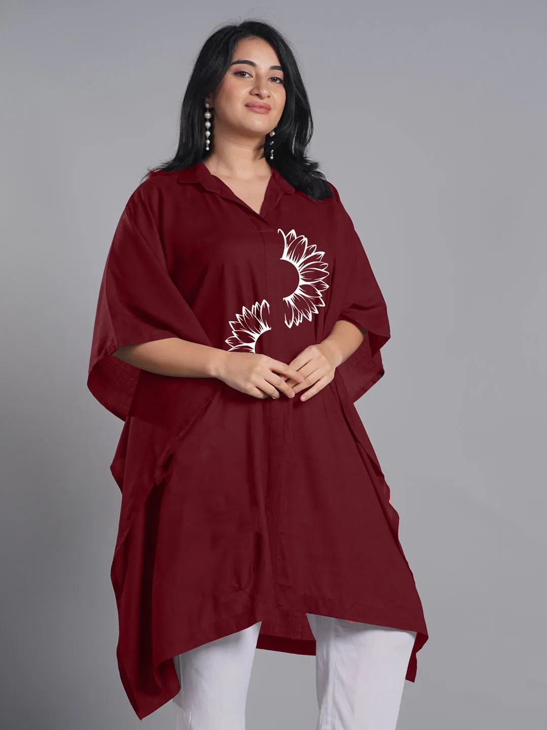 Maroon Rayon Shirt-Kaftan - Halves