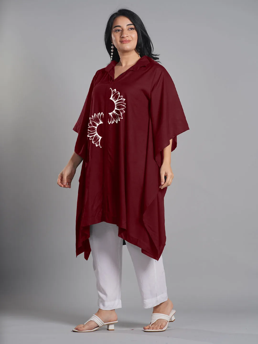 Maroon Rayon Shirt-Kaftan - Halves