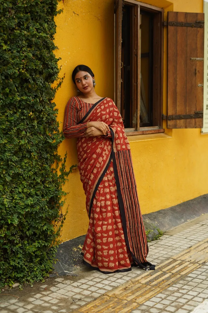 MAROON SAFARI - Mul Cotton Saree