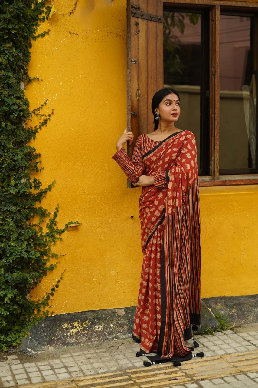 MAROON SAFARI - Mul Cotton Saree