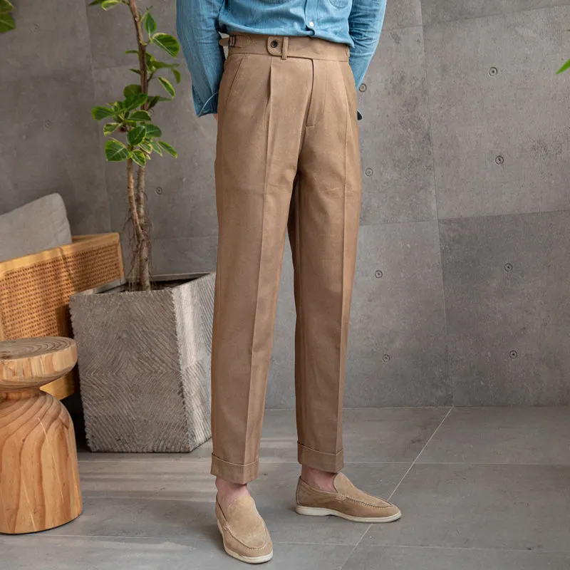 Men's Business Slim Fit Dress Pants Casual Retro High Waisted Adjustable Waist Trousers