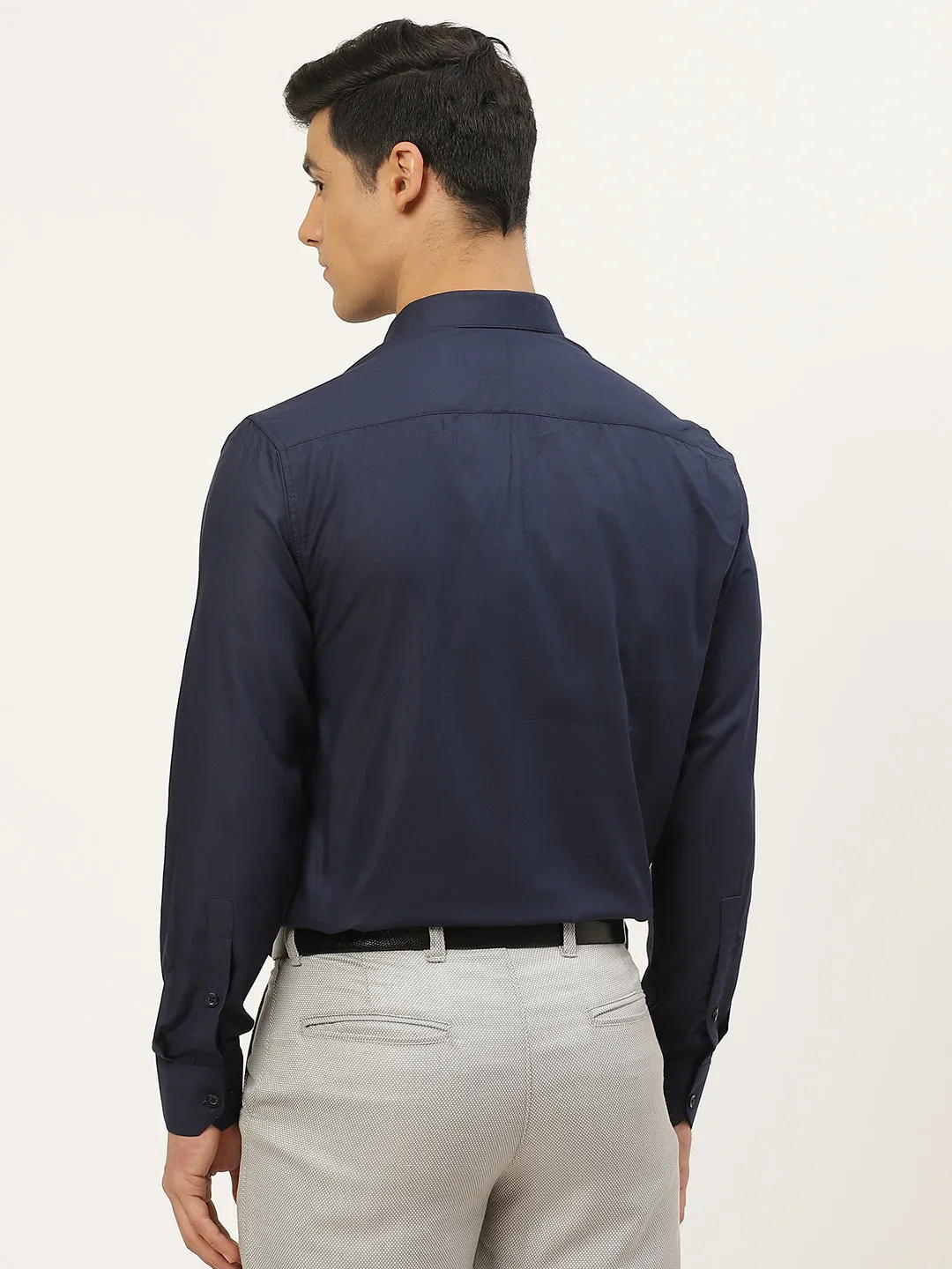 Men's Cotton Navy Blue Formal Shirt - Sojanya