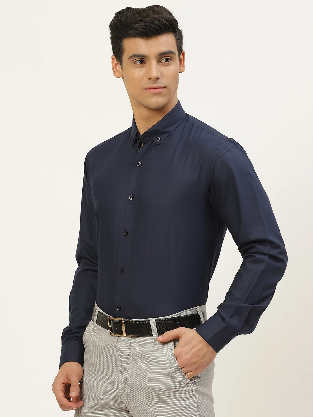 Men's Cotton Navy Blue Formal Shirt - Sojanya