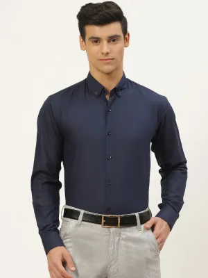 Men's Cotton Navy Blue Formal Shirt - Sojanya