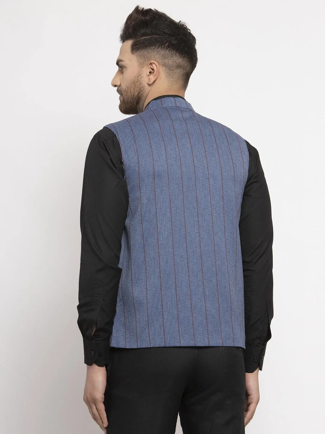 Men's Dhrohar Checkered Wool Nehru Jacket / Waistcoat - Navy Blue - Size - 38 - Neudis Men