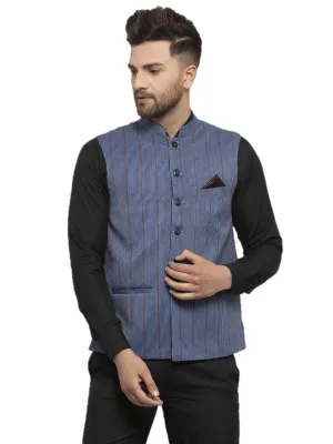 Men's Dhrohar Checkered Wool Nehru Jacket / Waistcoat - Navy Blue - Size - 38 - Neudis Men