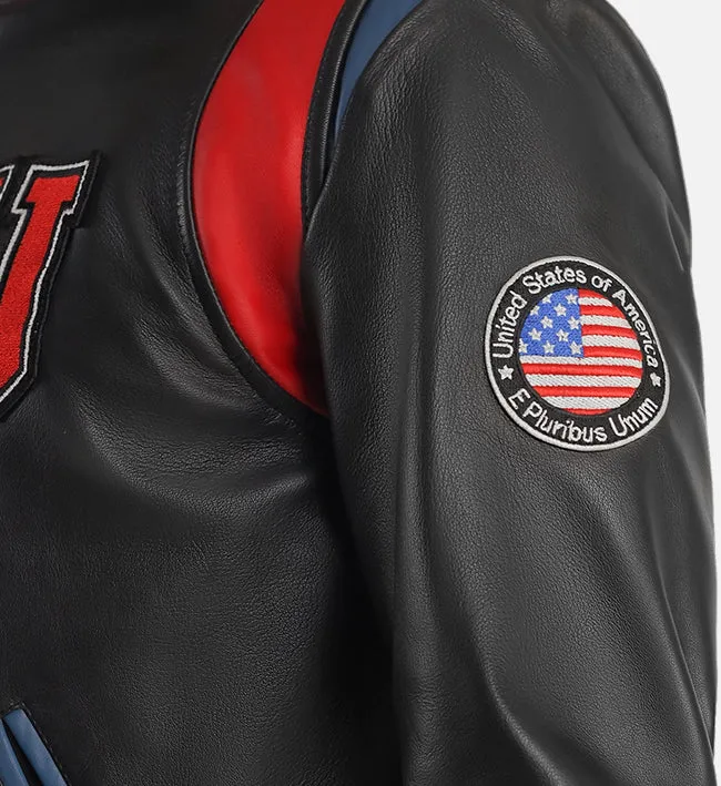 Men's Liberate USA Black Leather Varsity Jacket