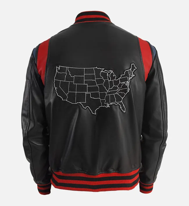 Men's Liberate USA Black Leather Varsity Jacket