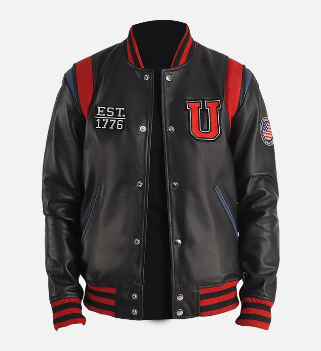 Men's Liberate USA Black Leather Varsity Jacket