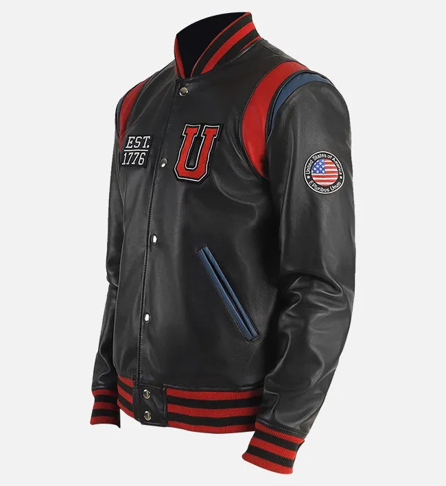 Men's Liberate USA Black Leather Varsity Jacket