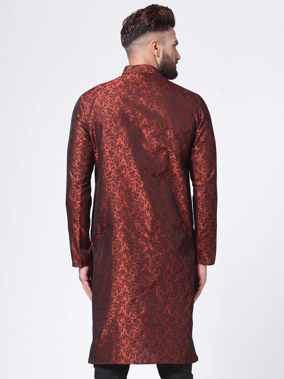 Men's Maroon & Black Self Design Kurta Only ( Ko 517 Maroon ) - Virat Fashions