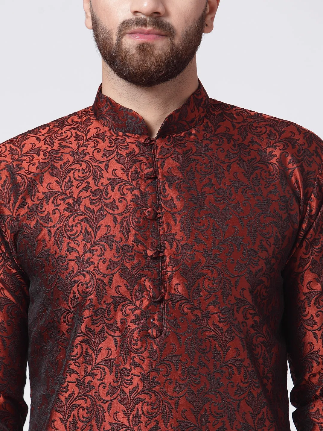 Men's Maroon & Black Self Design Kurta Only ( Ko 517 Maroon ) - Virat Fashions