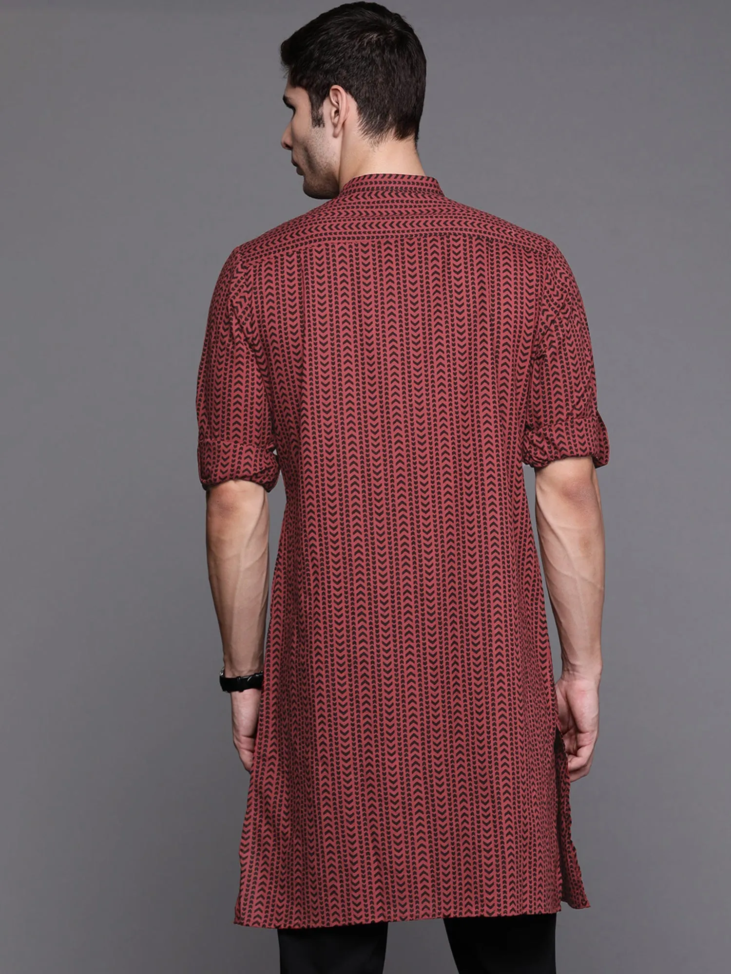 Men's Maroon Aztec Print Cotton Straight Kurtas - Indo Era