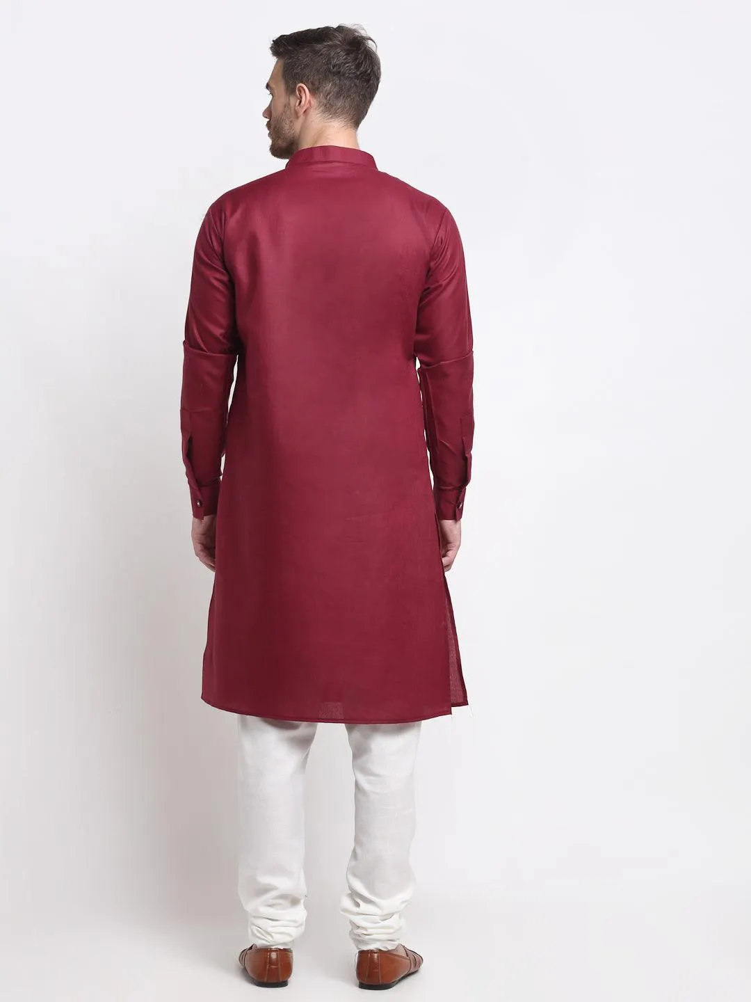 Men's Maroon Pintuck Design Kurta With White Churidaar Pyjama - Benstoke