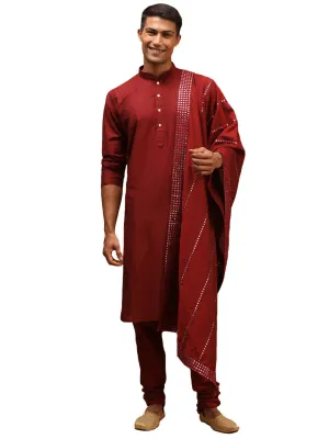 Men's Maroon Viscose Kurta, Pyjama & Dupatta Set - Shrestha By Vastramay