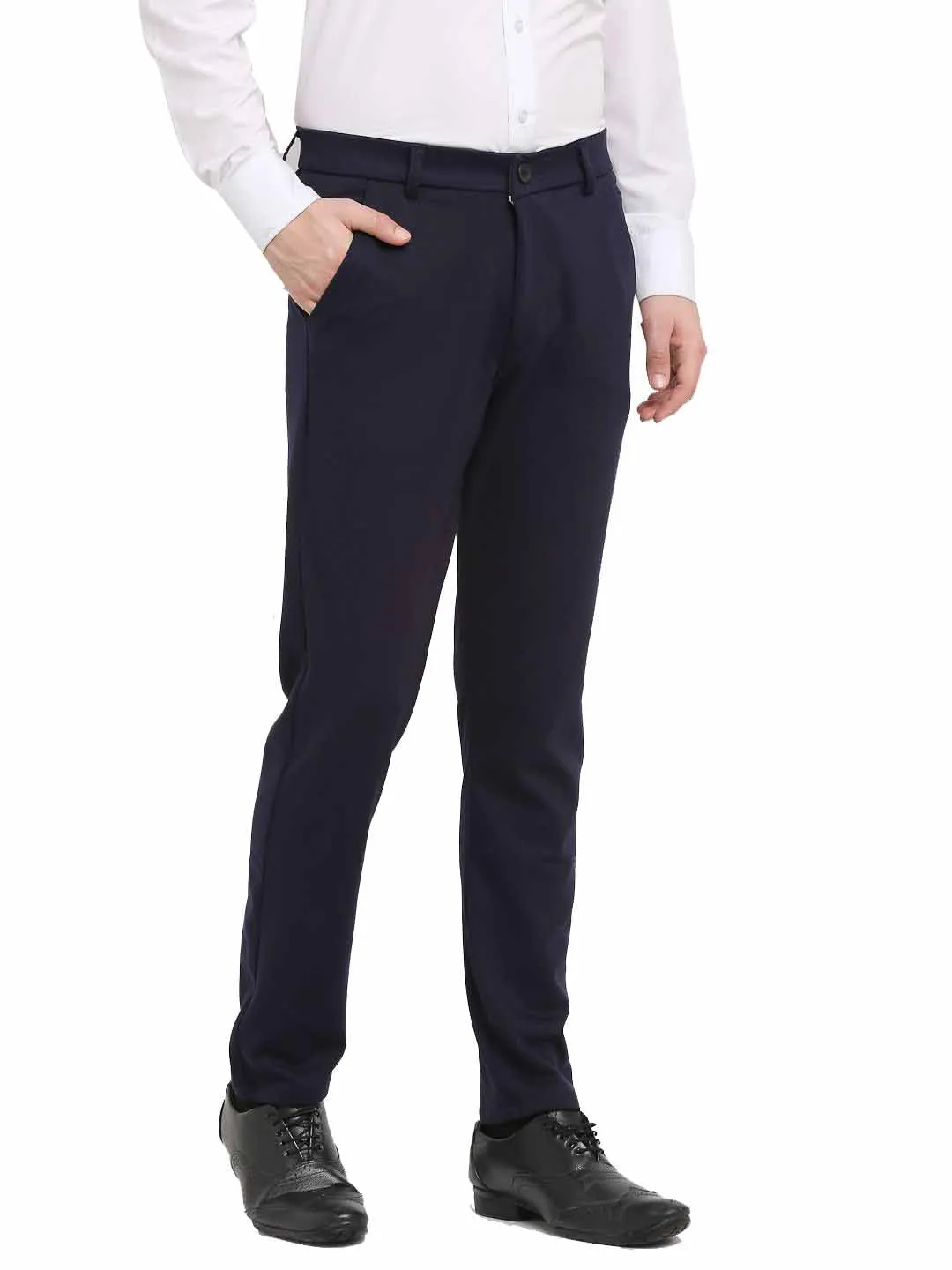 Men's Navy Blue 4-Way Lycra Tapered Fit Trousers ( FGP 269Navy ) - Jainish