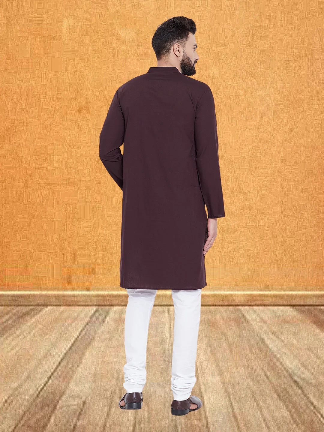 Men's Pure Cotton  Maroon Kurta - Even Apparels