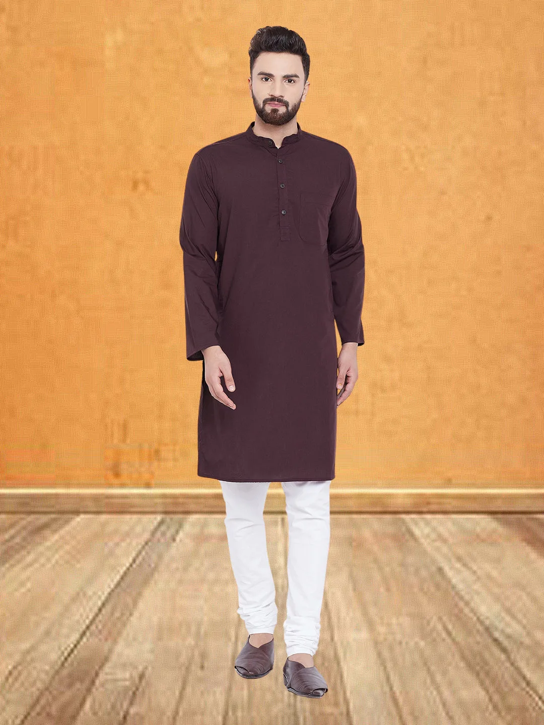 Men's Pure Cotton  Maroon Kurta - Even Apparels