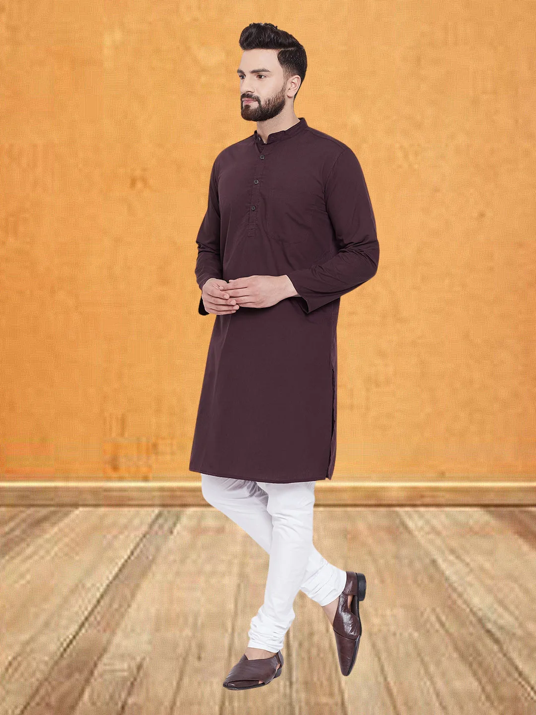 Men's Pure Cotton  Maroon Kurta - Even Apparels