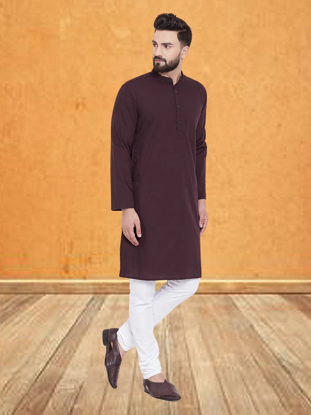 Men's Pure Cotton  Maroon Kurta - Even Apparels