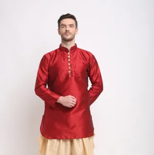 Men's Silk Blend Maroon Short Kurta - Benstoke