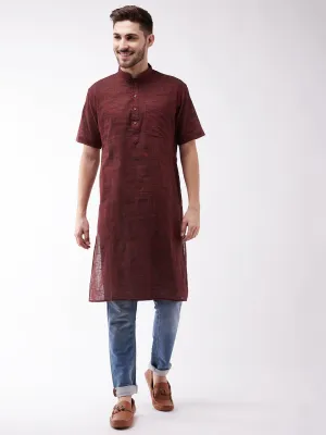 Men's Solid Maroon Pure Cotton Kurta - Vastramay