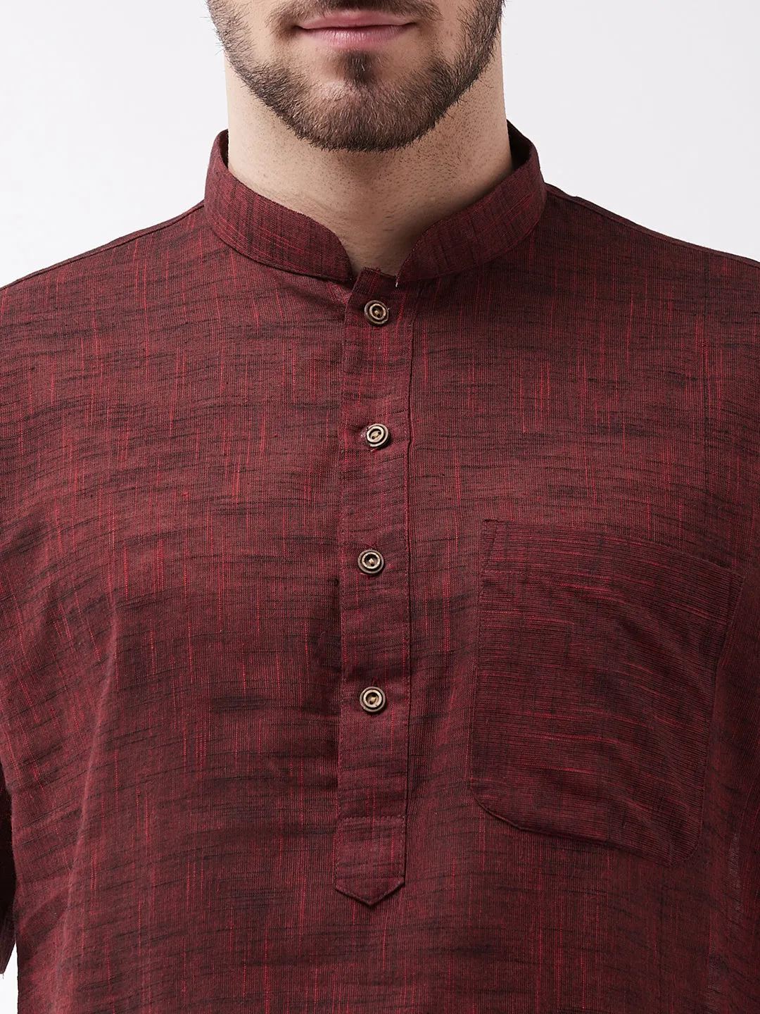 Men's Solid Maroon Pure Cotton Kurta - Vastramay