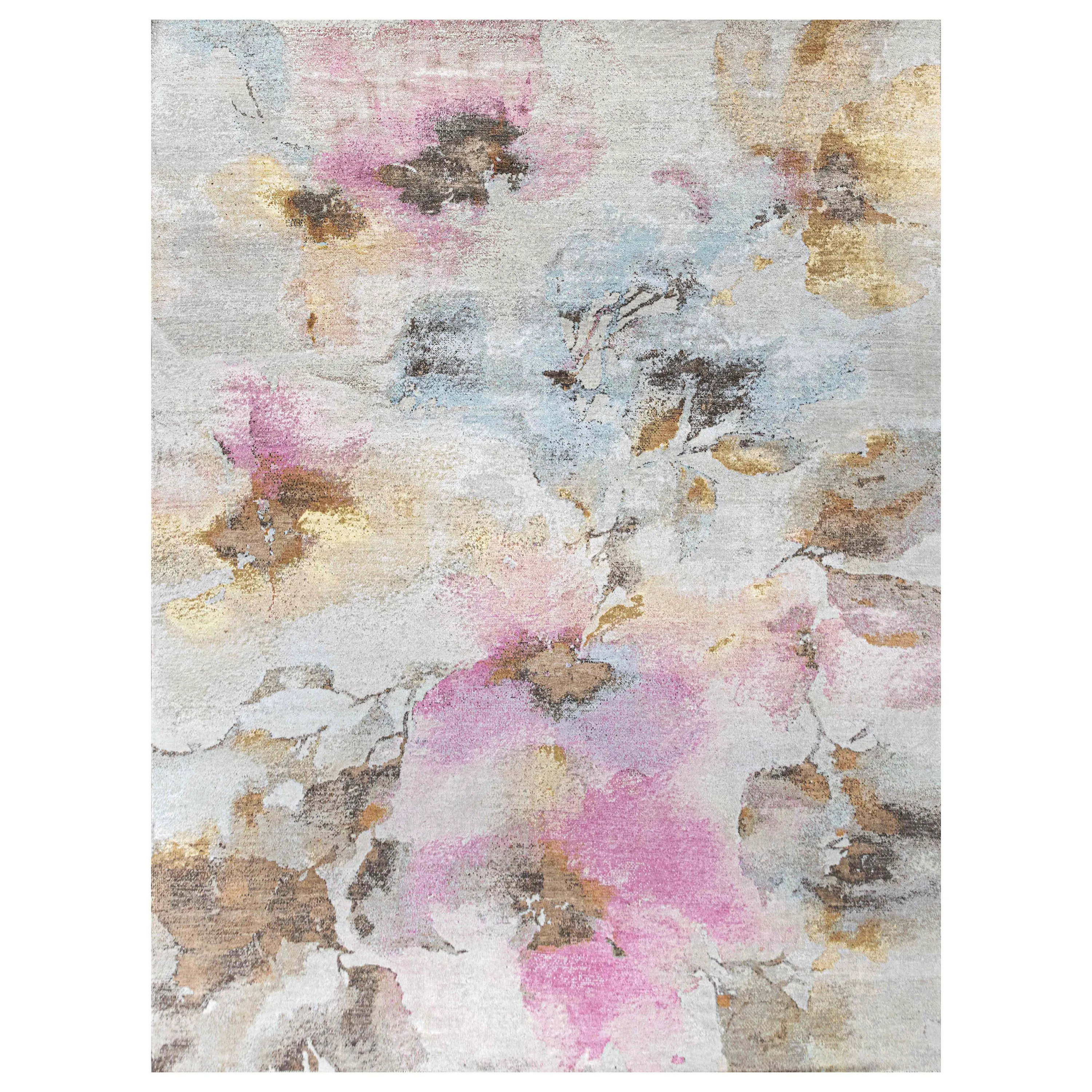 Multicolored Contemporary Silk Wool Rug  - 9' x 12'