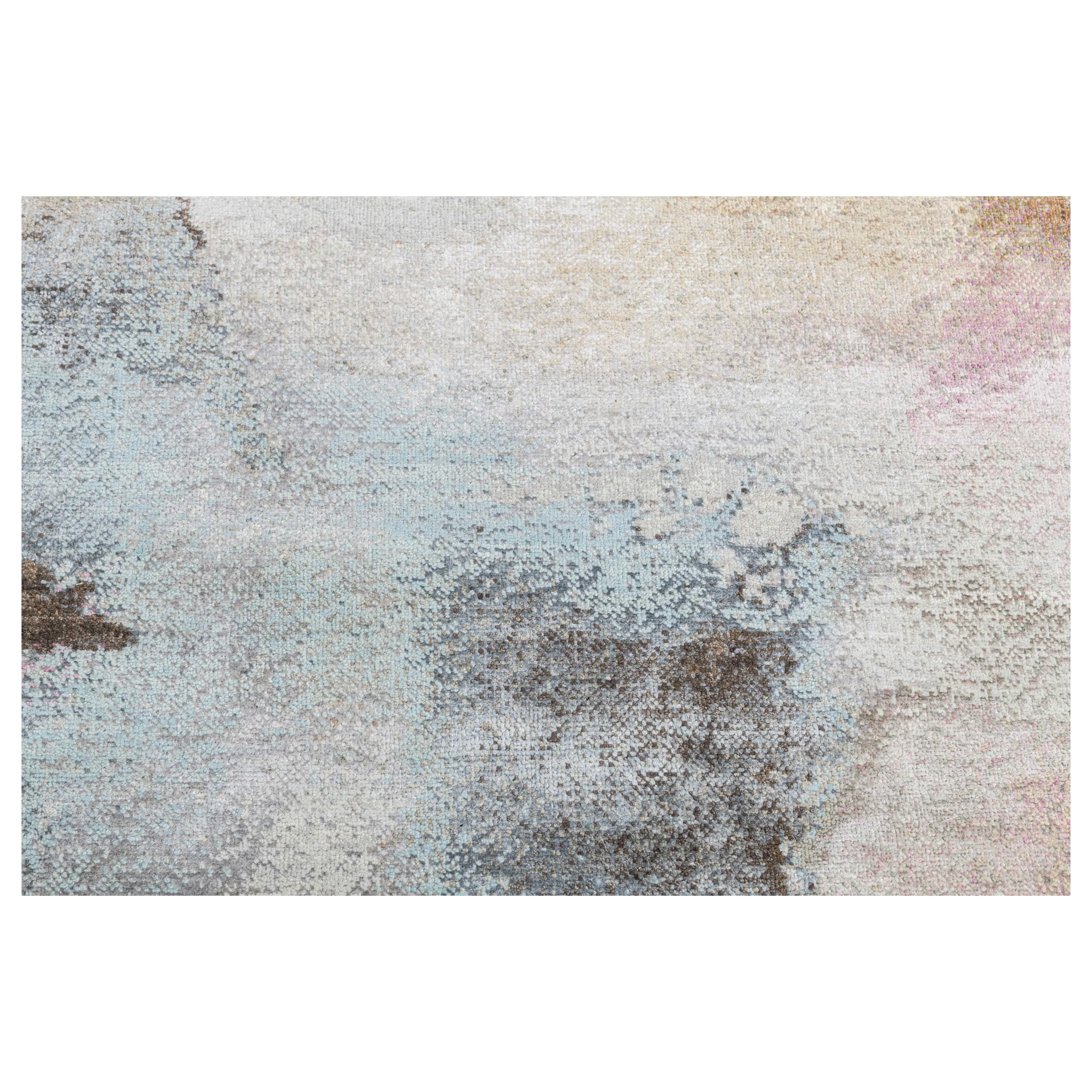 Multicolored Contemporary Silk Wool Rug  - 9' x 12'