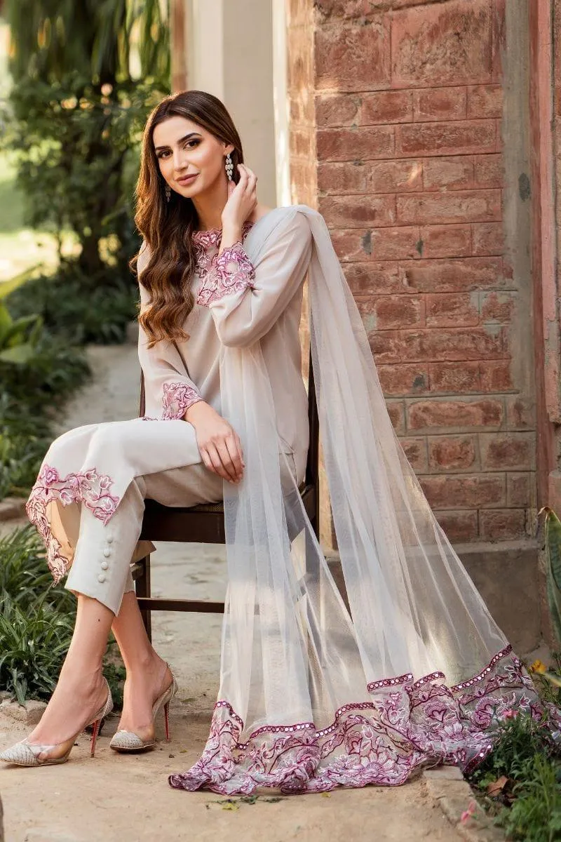 Natasha Kamal - Parfait Nude Embroidered Shirt and Pants with Net Dupatta - 3 Pieces