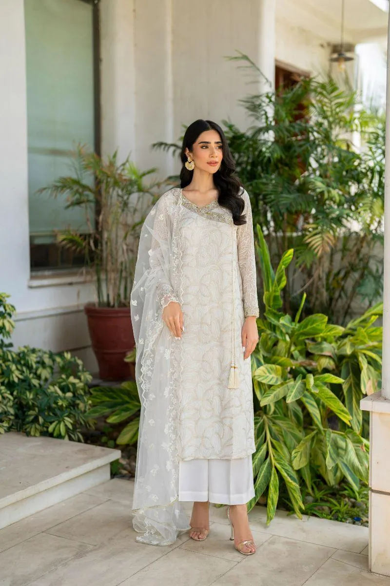 Natasha Kamal - Teya - white angrakha - Embroidered Chiffon lined with crepe de chin - 3 Piece