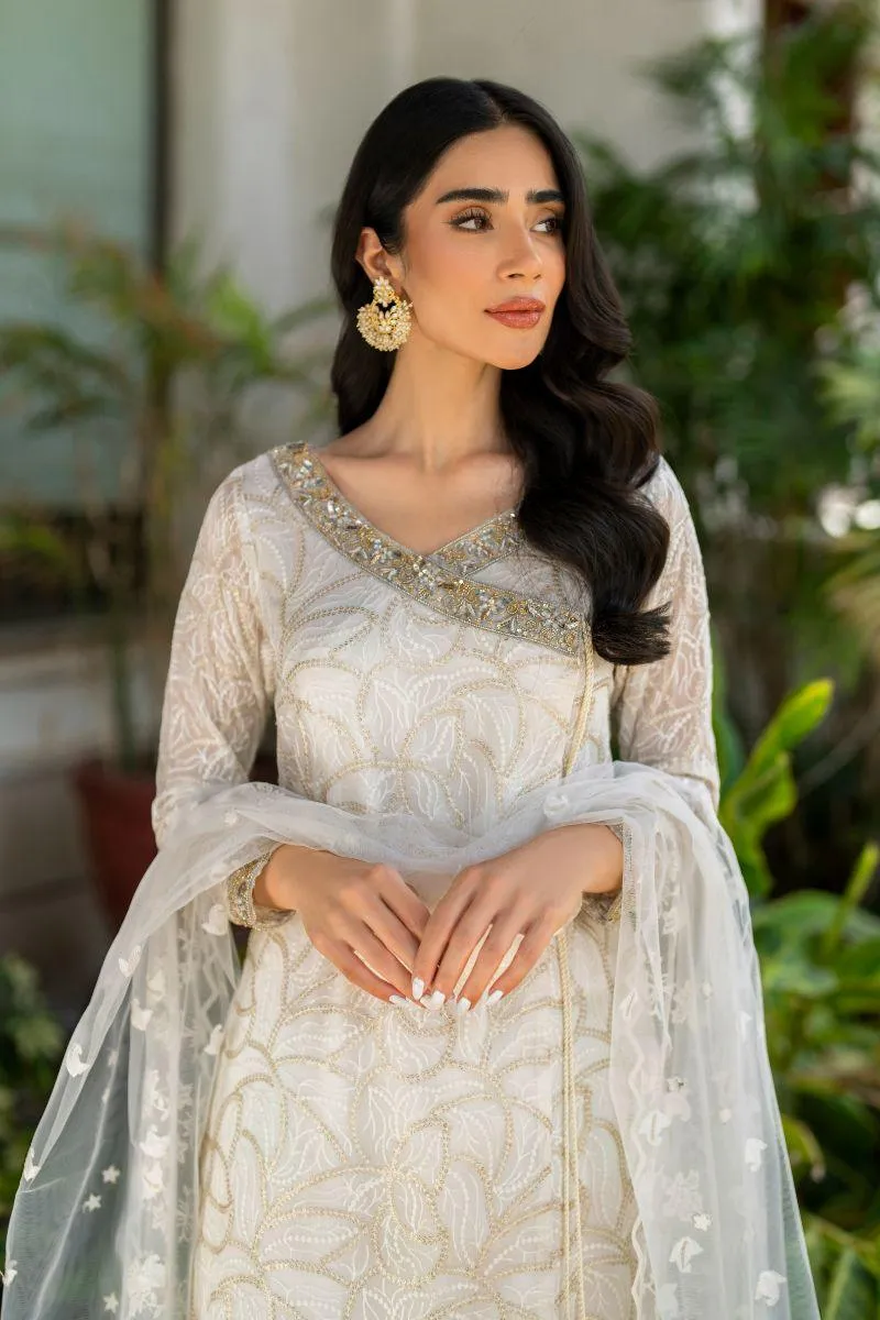 Natasha Kamal - Teya - white angrakha - Embroidered Chiffon lined with crepe de chin - 3 Piece