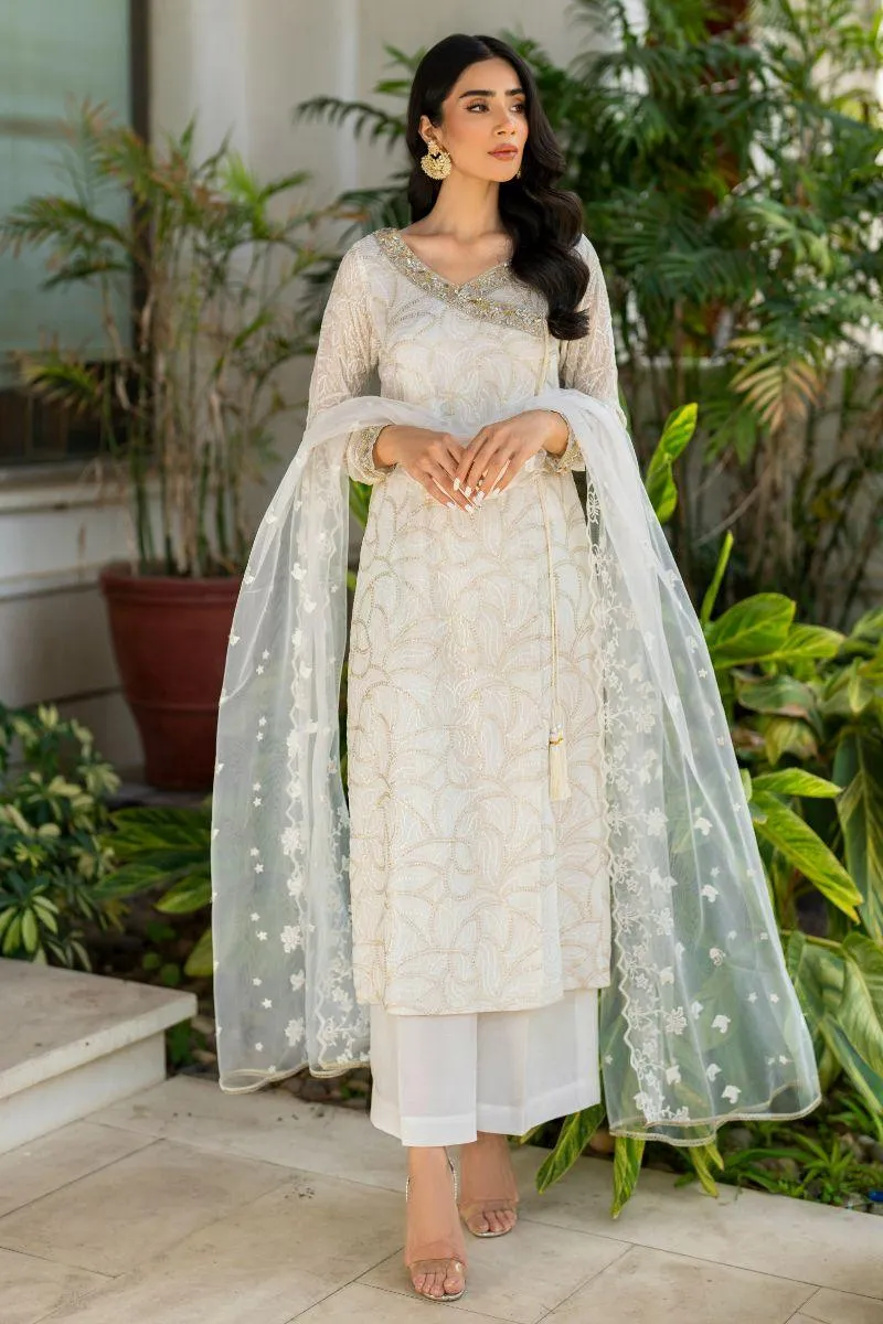 Natasha Kamal - Teya - white angrakha - Embroidered Chiffon lined with crepe de chin - 3 Piece