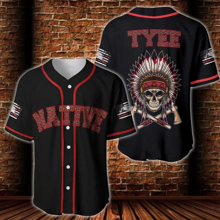 Native American Skull Cool Black Personalized Baseball Jersey