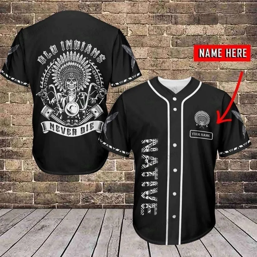 Native American Skull Cool Black Personalized Baseball Jersey