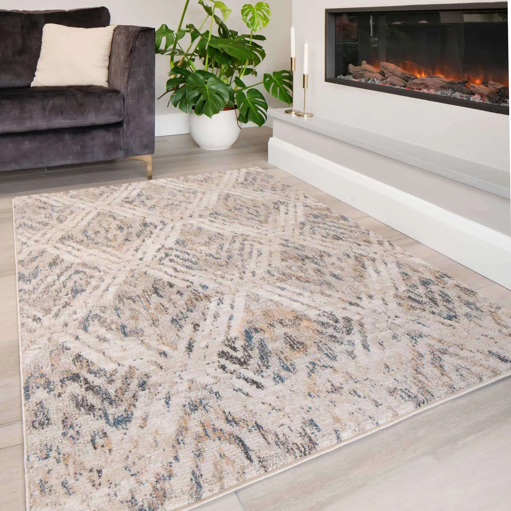 Natural Toned Diamond Hall Runner Rug