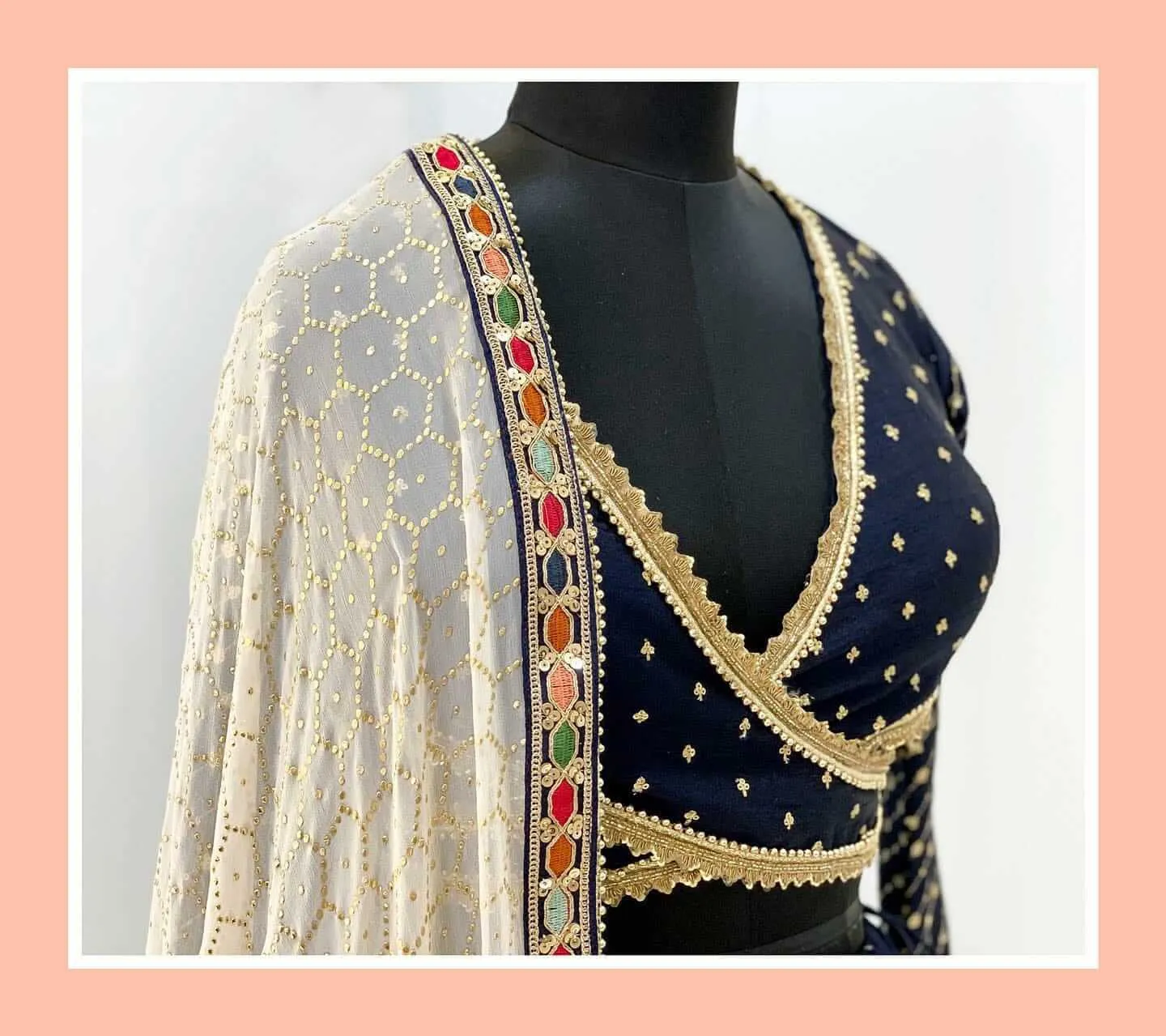 Navy Blue Lehenga Choli in Georgette with Mukaish Work