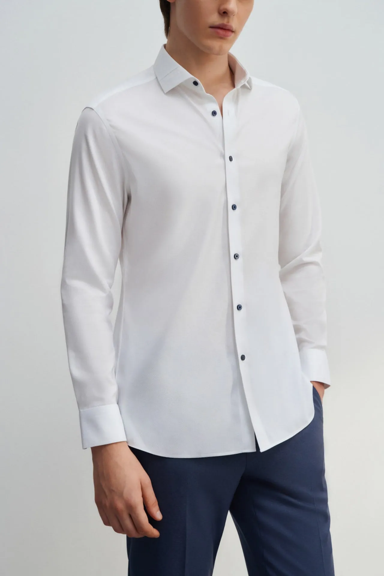 Non-Iron Cotton Stretch Smart Fit Textured Shirt Design Detail Collar