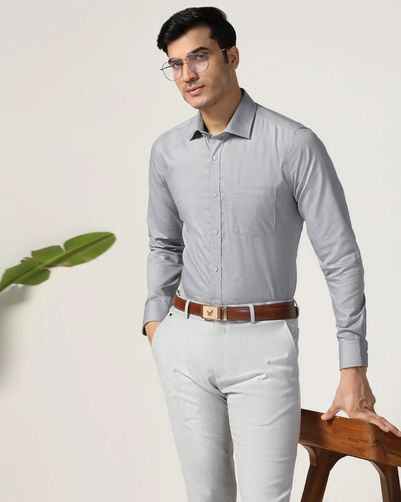 Non Iron Formal Grey Textured Shirt - Zaiden