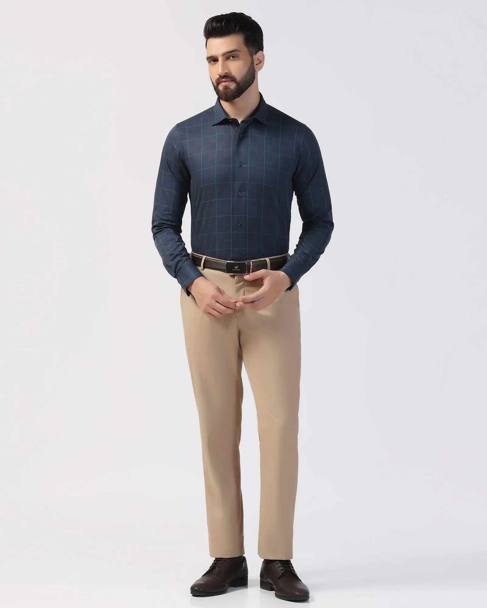 Non Iron Formal Navy Check Shirt - Boston